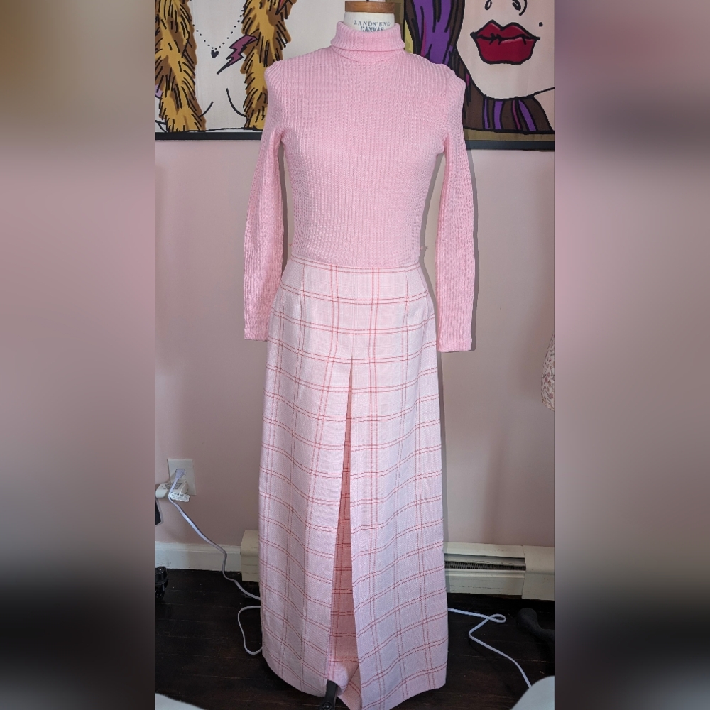 vintage 70s Momentum Pink Ribbed Knit Top maxi dress
